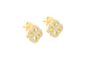 Gold Plated Sterling Silver Rainbow Clover White Zirconia Stud Earrings