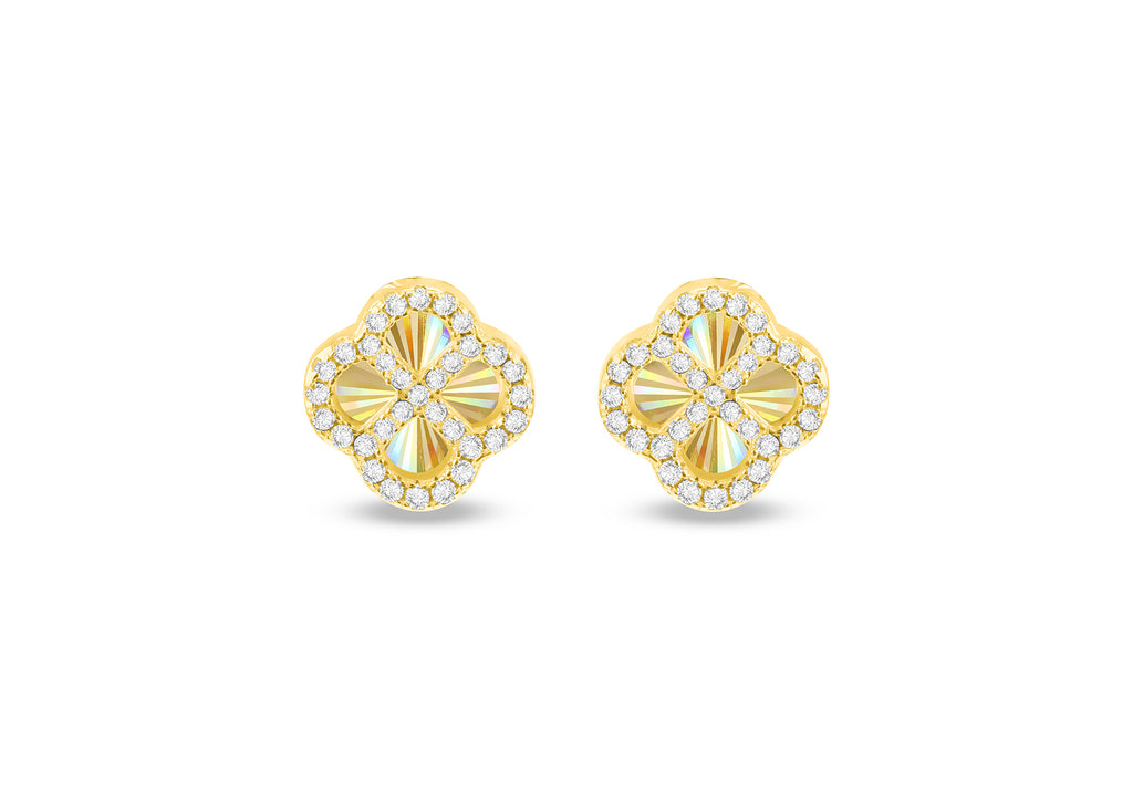 Gold Plated Sterling Silver Rainbow Clover White Zirconia Stud Earrings