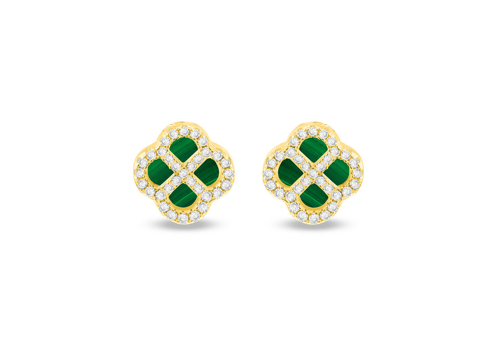 Gold Plated Silver Mother Of Pearl Clover & White Zirconia Stud Earrings