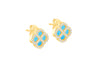 Gold Plated Silver Turquoise Clover & White Zirconia Stud Earrings