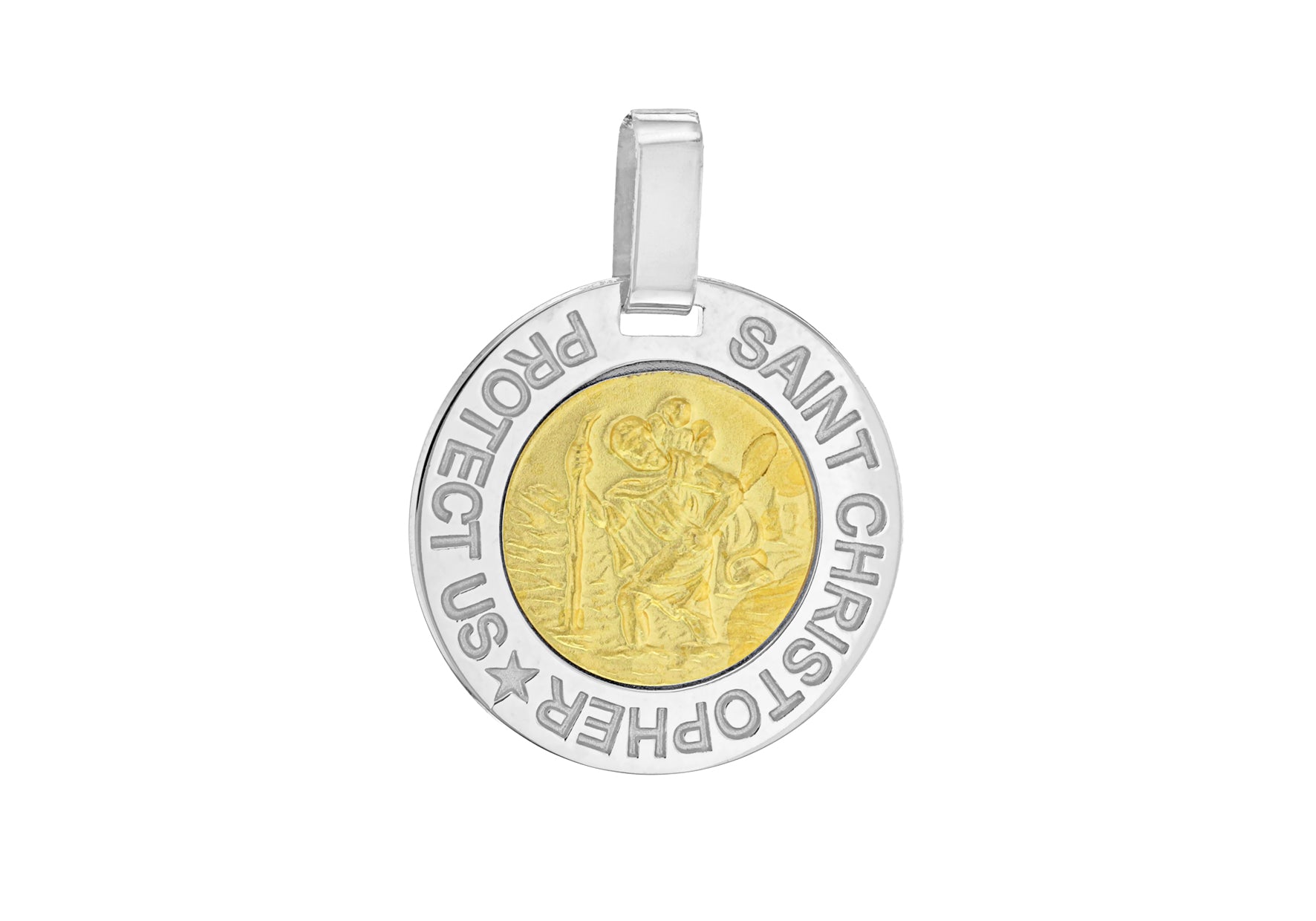 Sterling Silver Two-Tone 'Protect Us' St Christopher Pendant
