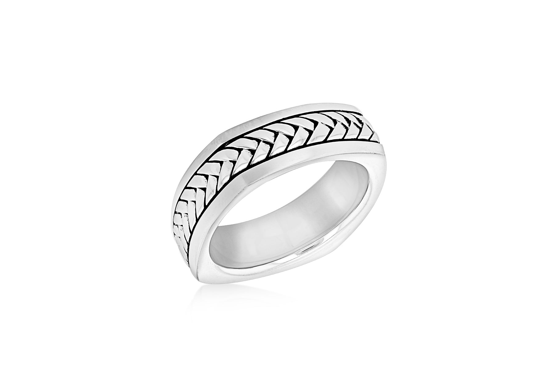 Sterling Silver Square Herringbone Ring
