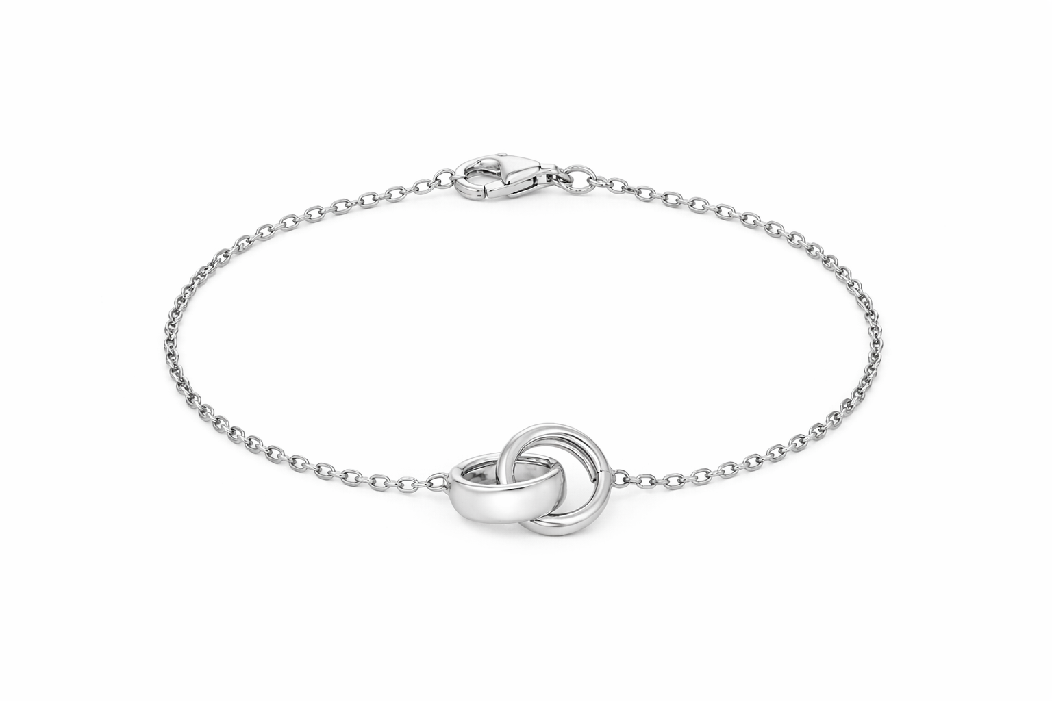 Sterling Silver Rhodium Plated Double Linked Rings Bracelet