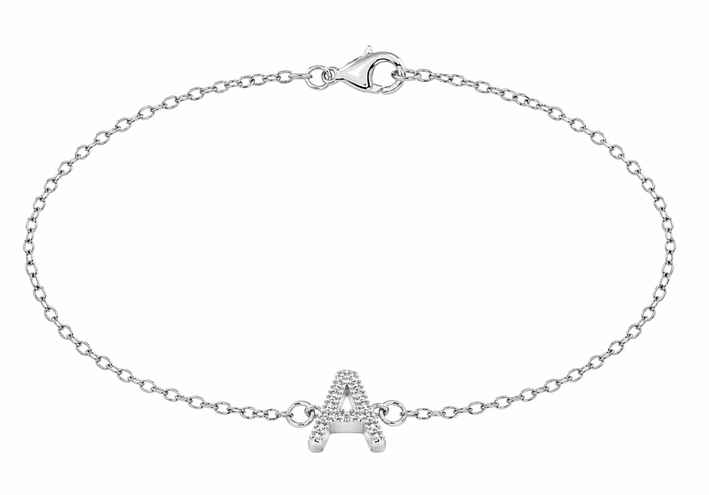 Sterling Silver Rhodium Plated Zirconia 'A' Initial Bracelet