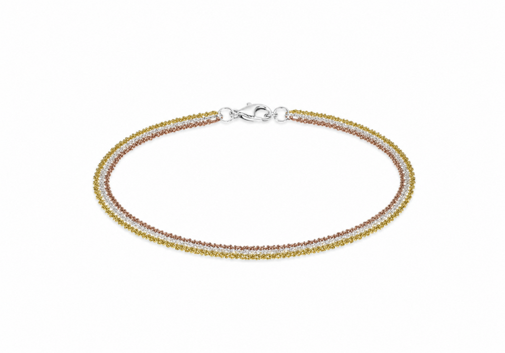 Sterling Silver Three-Tone Triple-Strand Adjustable Bracelet