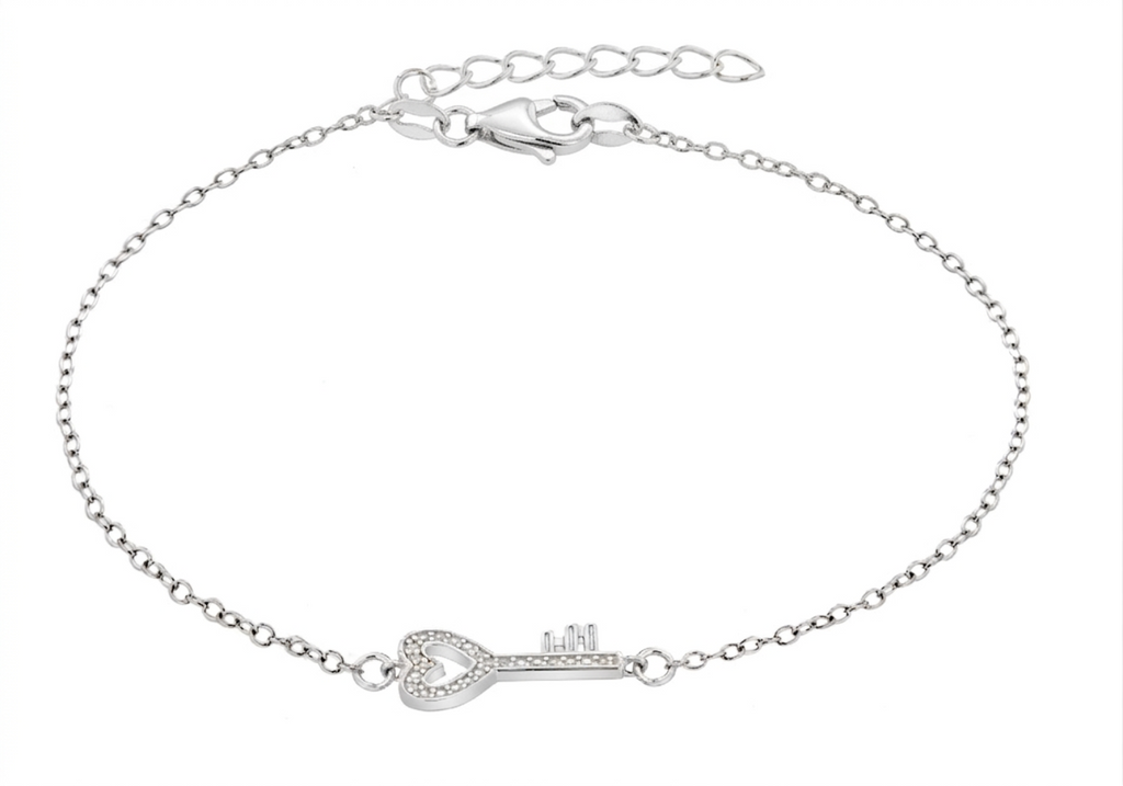 Sterling Silver Zirconia Key Adjustable Bracelet