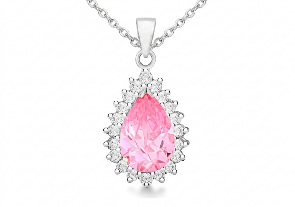 Pink Radiance Sterling Silver & White Zirconia Cluster Teardrop Pendant