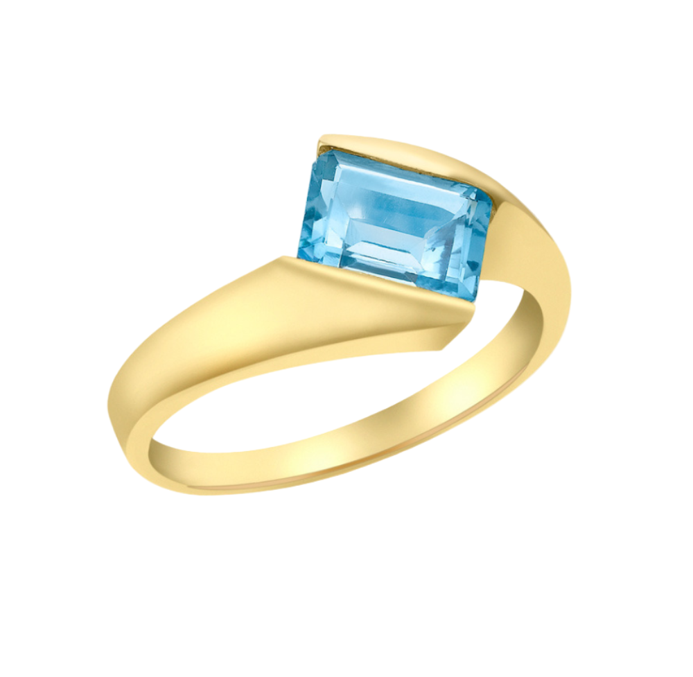 9ct Yellow Blue Topaz Faceted Dress Ring