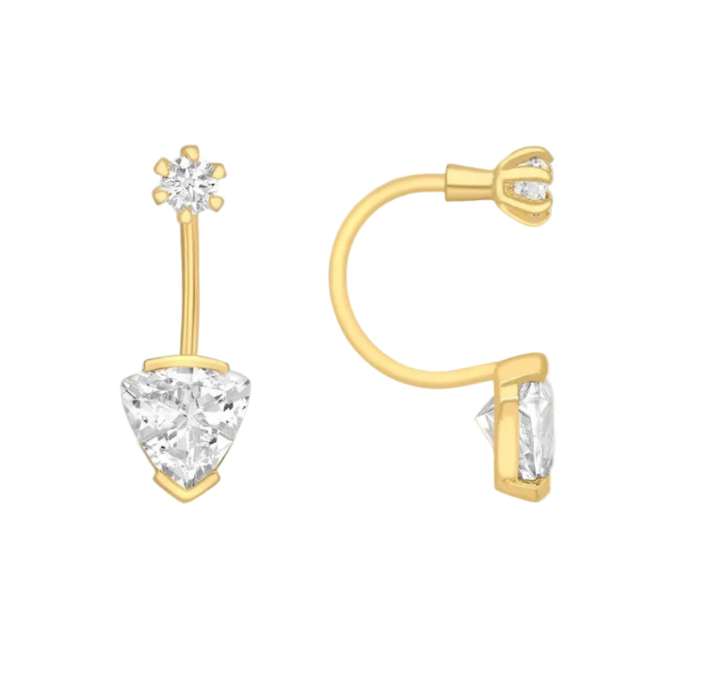 9ct Gold Trillion & Round Zirconia Ear Jacket Earrings