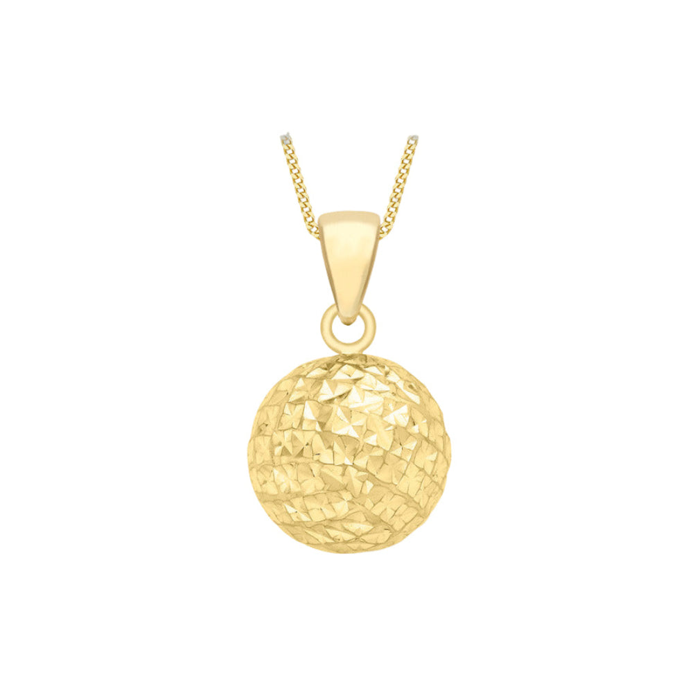 9ct Yellow Gold Hexagon Diamond Cut Ball Pendant