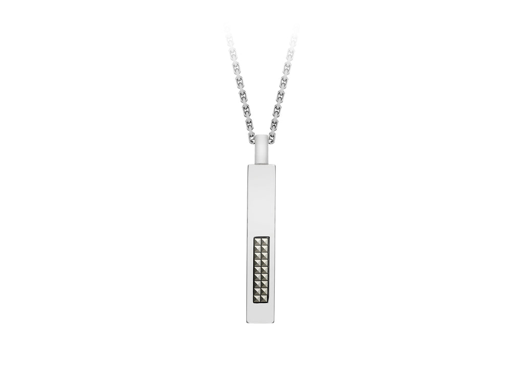 Hoxton London Men's Sterling Silver Pyramid Marasite Set Drop Adjustable Necklace