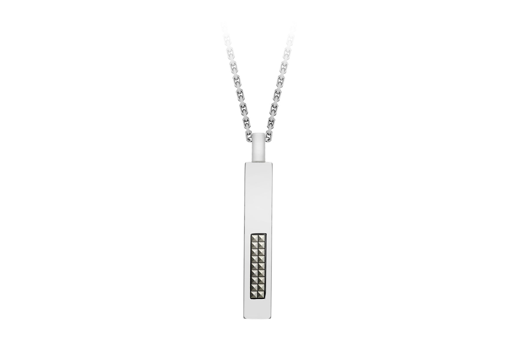 Hoxton London Men's Sterling Silver Pyramid Marasite Set Drop Adjustable Necklace