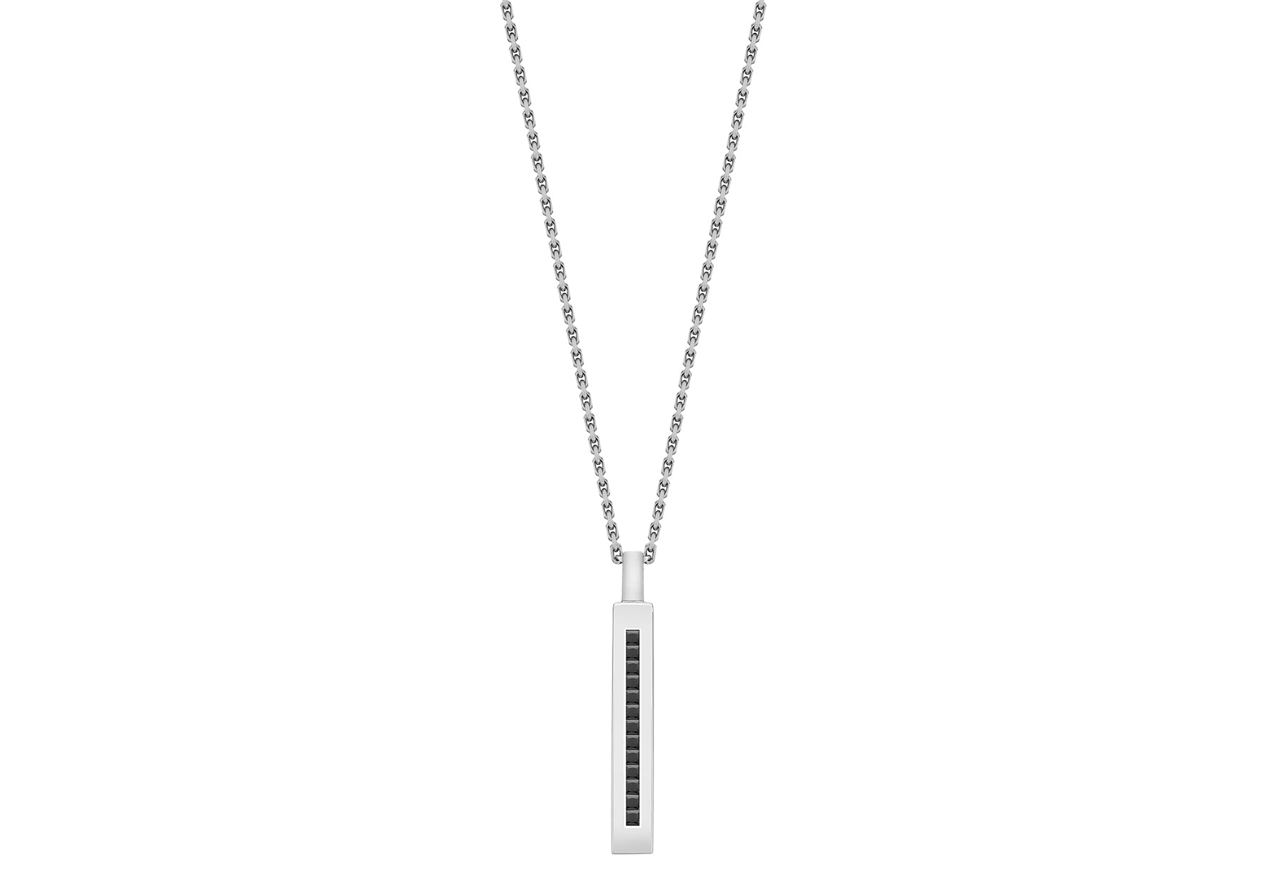 Hoxton London Men's Sterling Silver Stone Black Zirconia  Drop Adjustable Necklace