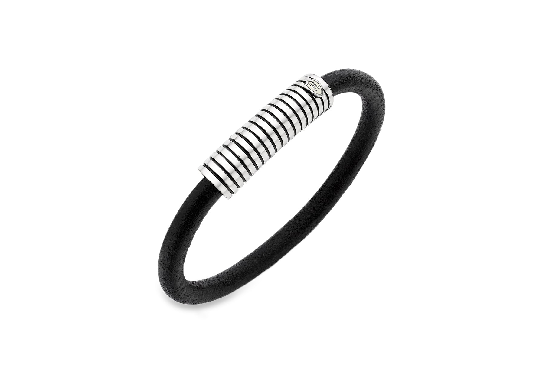 Hoxton London Men's Sterling Silver Stripe Leather Silver Magnetic  Bracelet