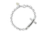 Hoxton London Men's Sterling Silver Stone Black Zirconia  Cross Adjustable Bracelet