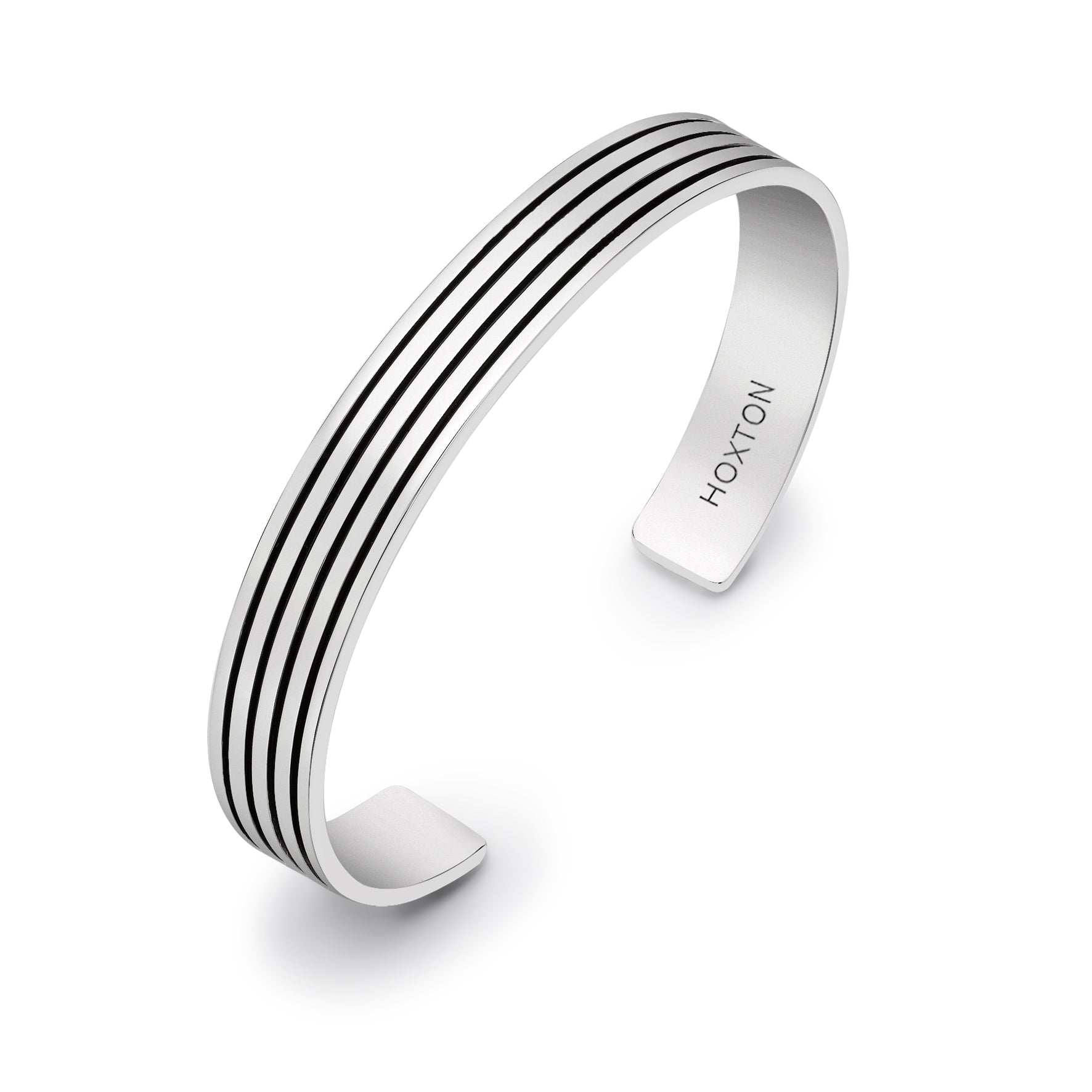 Hoxton London Men's Sterling Silver Striped uff Bangle