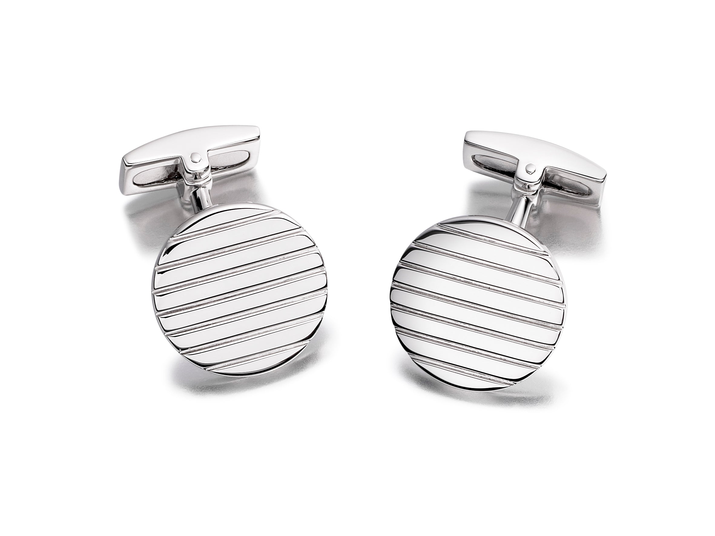 Hoxton London Men's Sterling Silver Round Ribbed Cufflinks