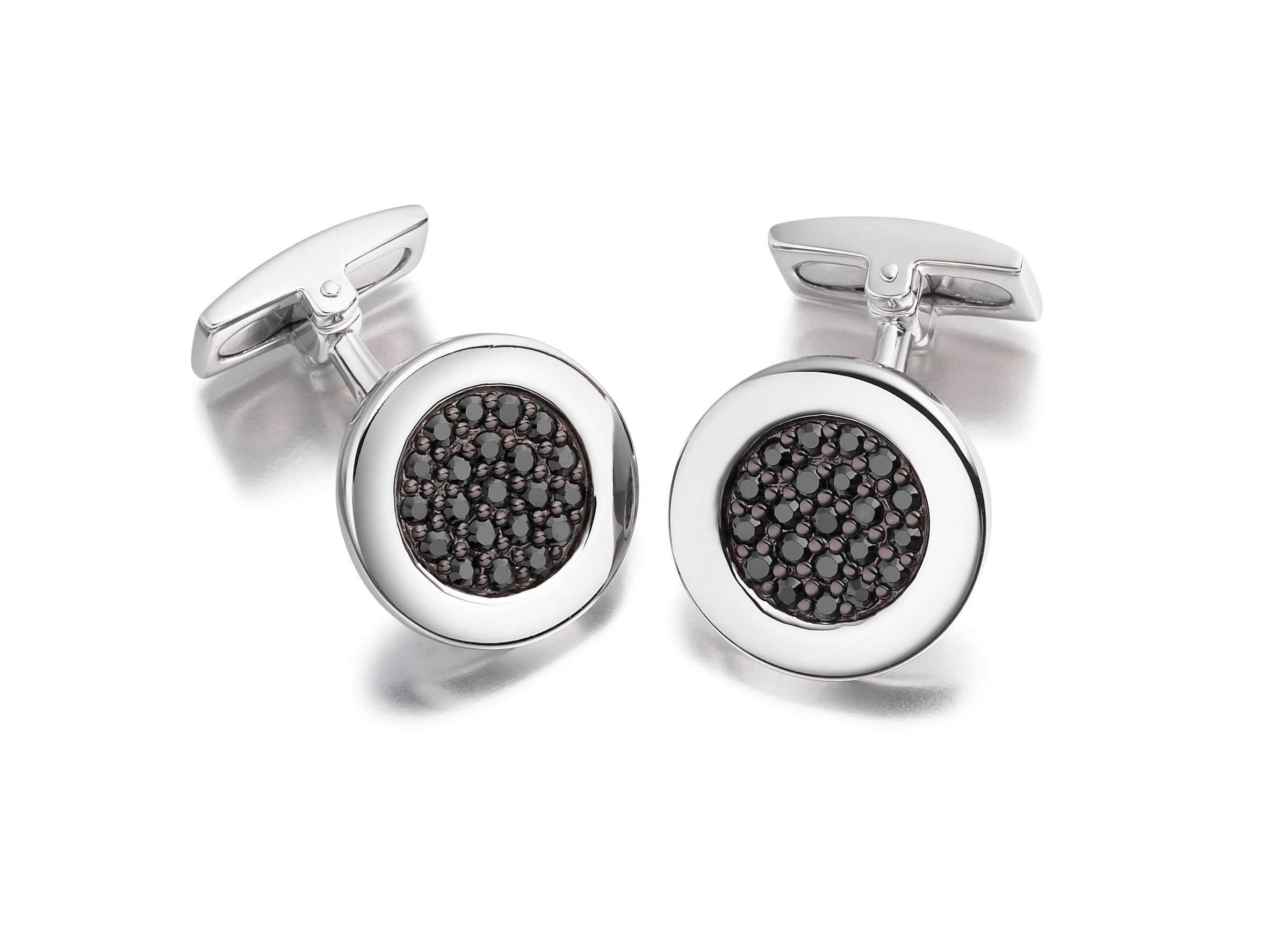 Hoxton London Men's Sterling Silver Round Black Zirconia  Cufflinks