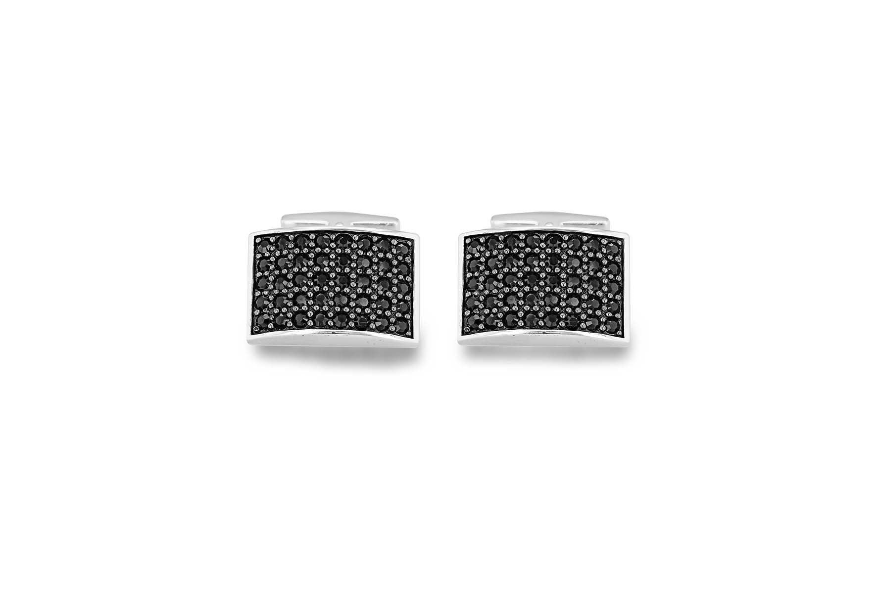 Hoxton London' Men's Sterling Silver Black Zirconia  urve Retangle Cufflinks