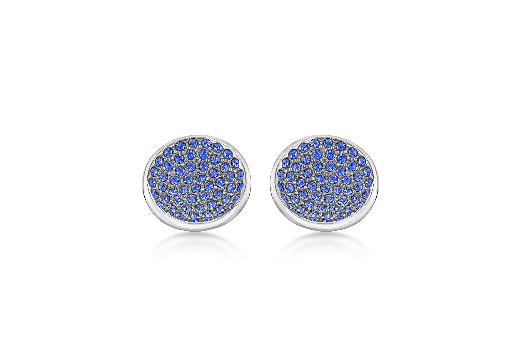 Hoxton London Men's Sterling Silver and Dark Blue Zirconia  Round Cufflinks