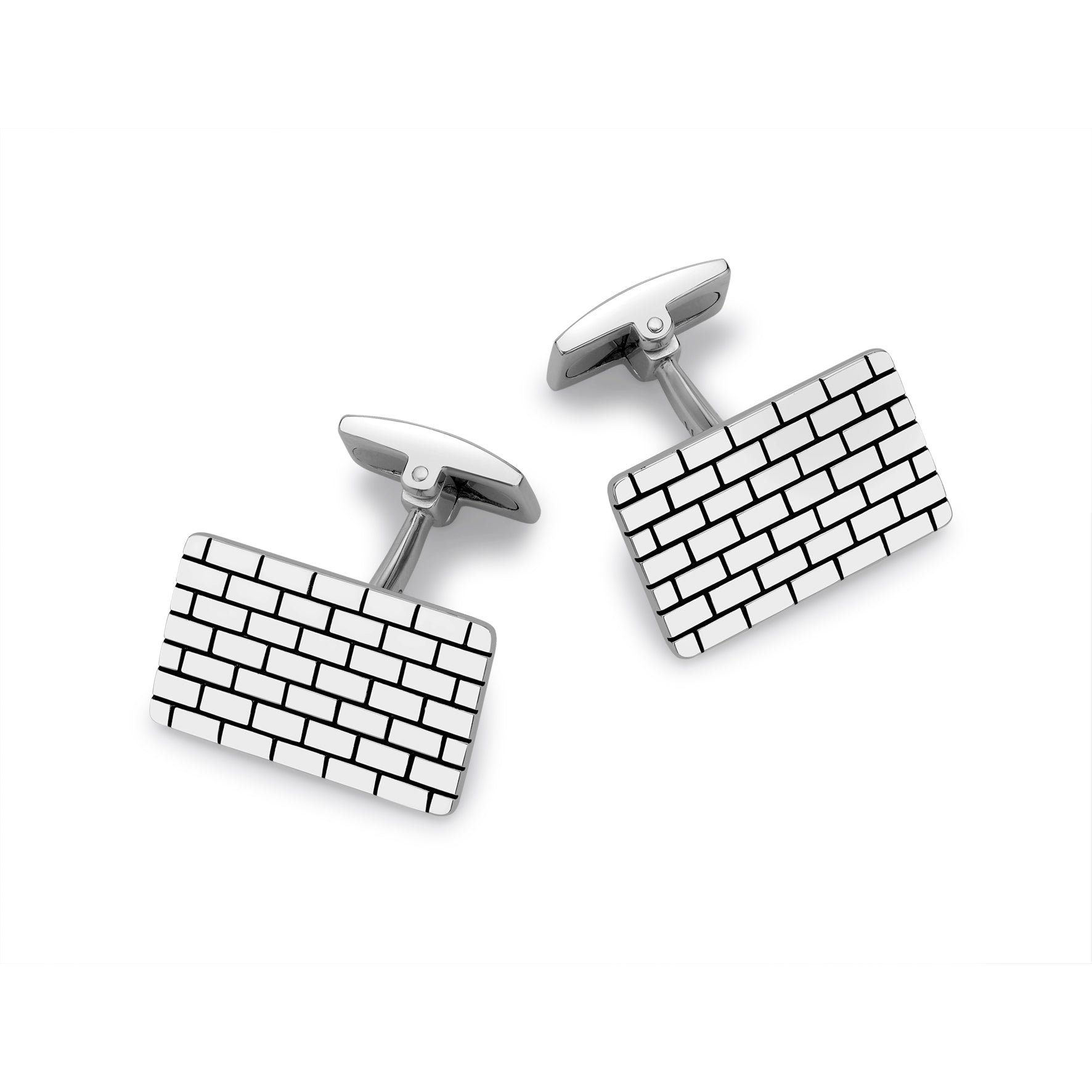 Hoxton London Men's Sterling Silver Brick pattern Rectangular Cufflinks