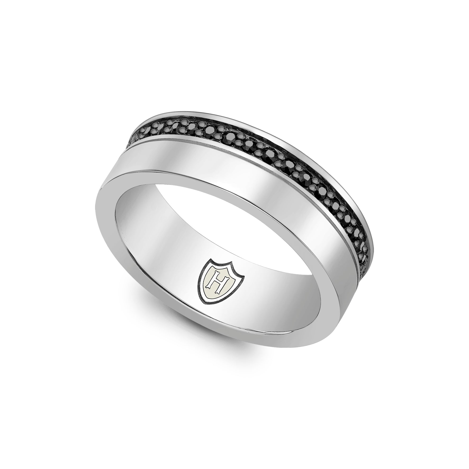 Hoxton London Men's Sterling Silver Black Sapphire Set Ring