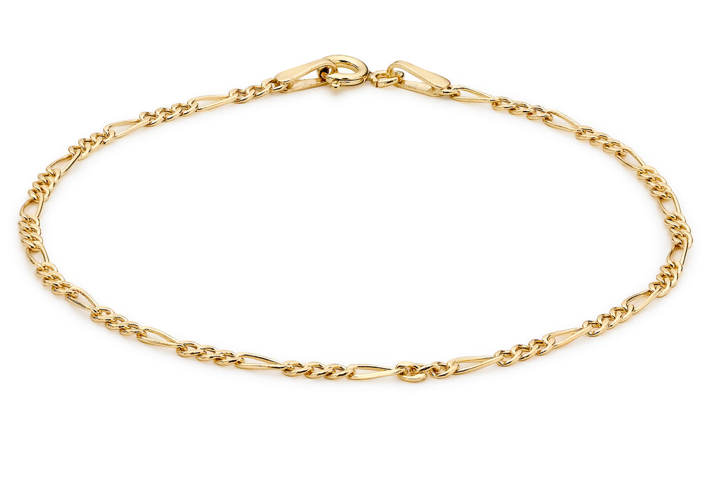 9ct Yellow Gold Hollow Figaro Bracelet 18m/7"9
