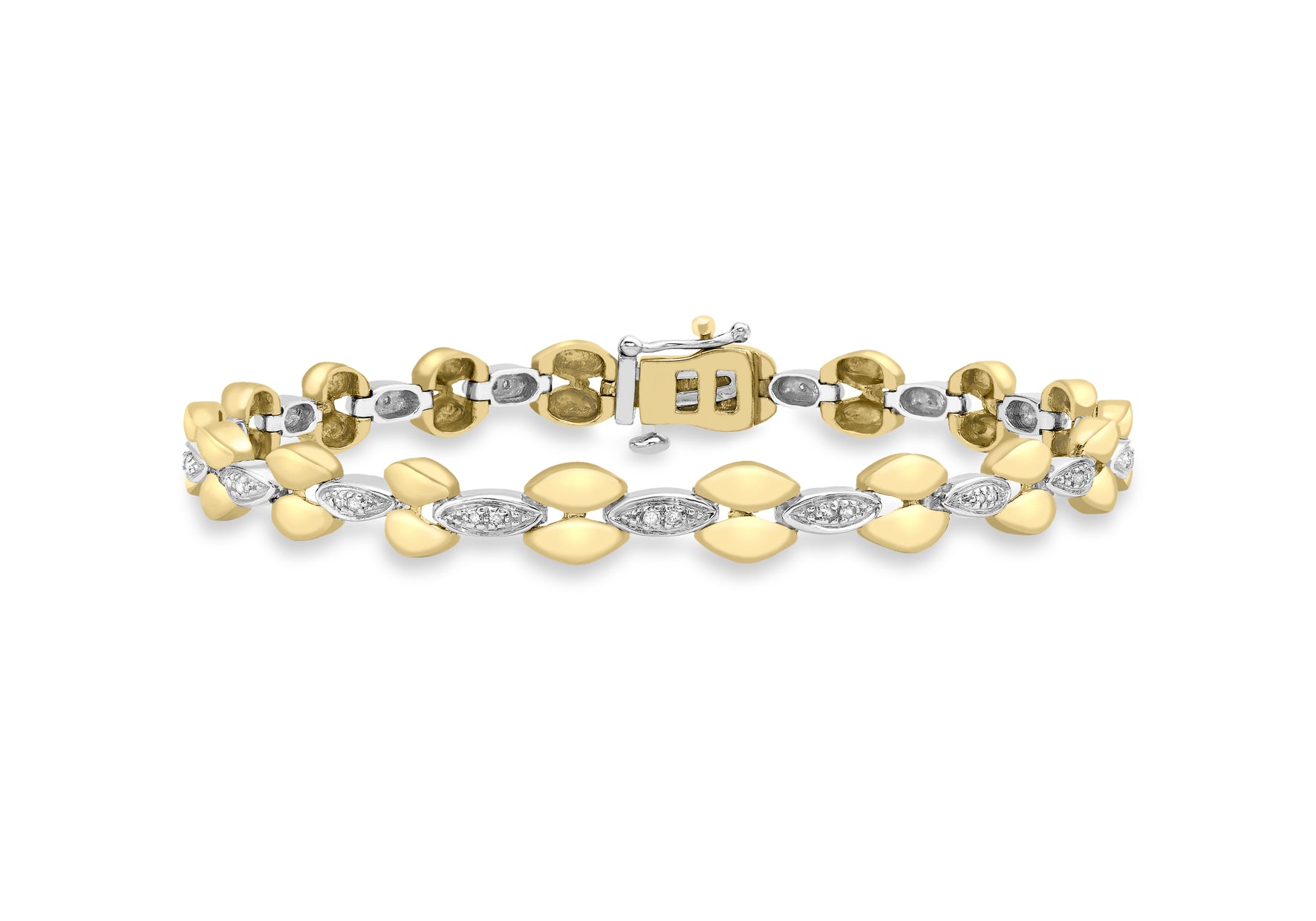 9ct 2-Colour Gold 0.20t Diamond Link Bracelet 18.5m/7.25"9