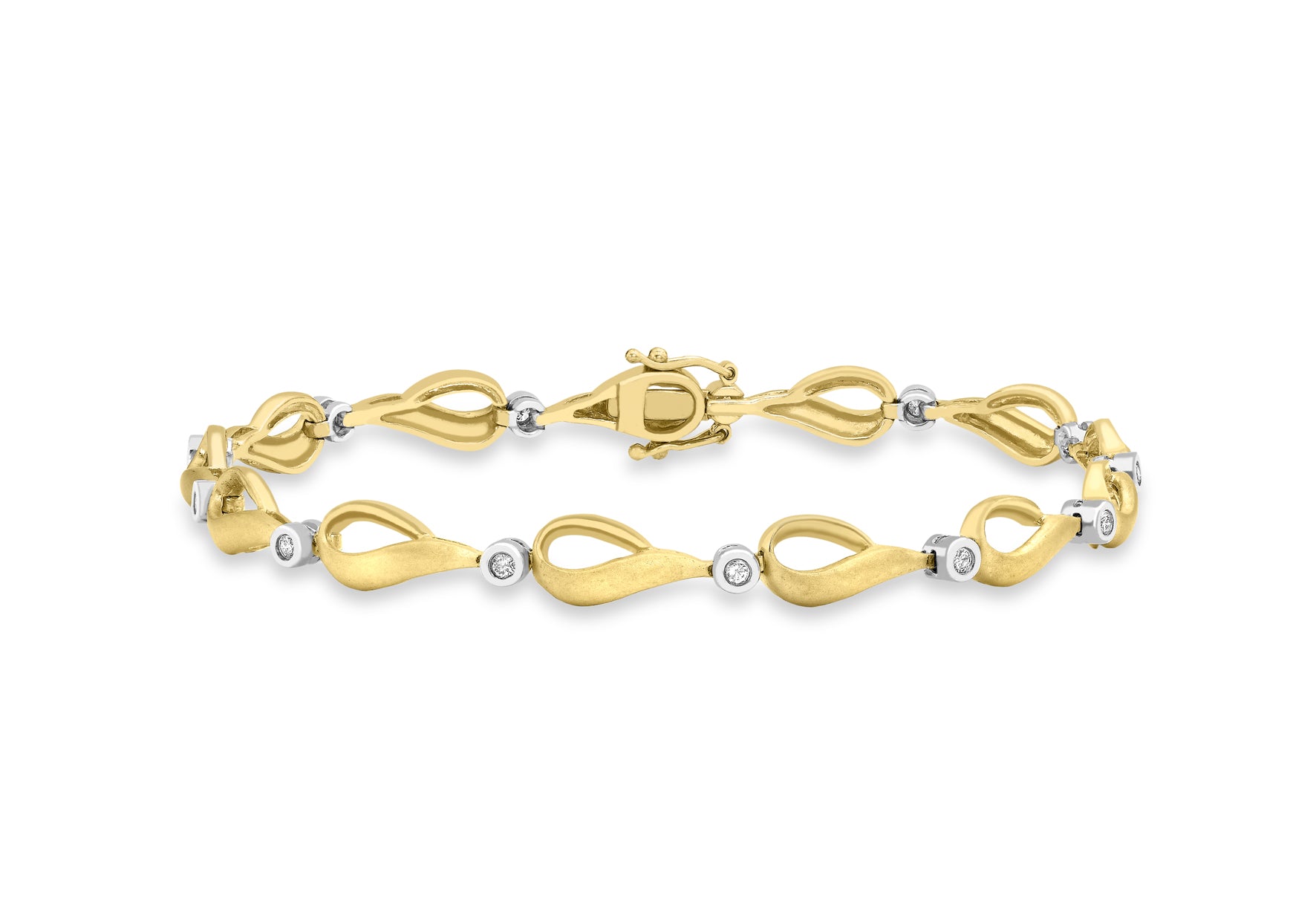 9ct 2-Colour Gold 0.22t Diamond Satin Teardrop Link Bracelet 19m/7.5"9