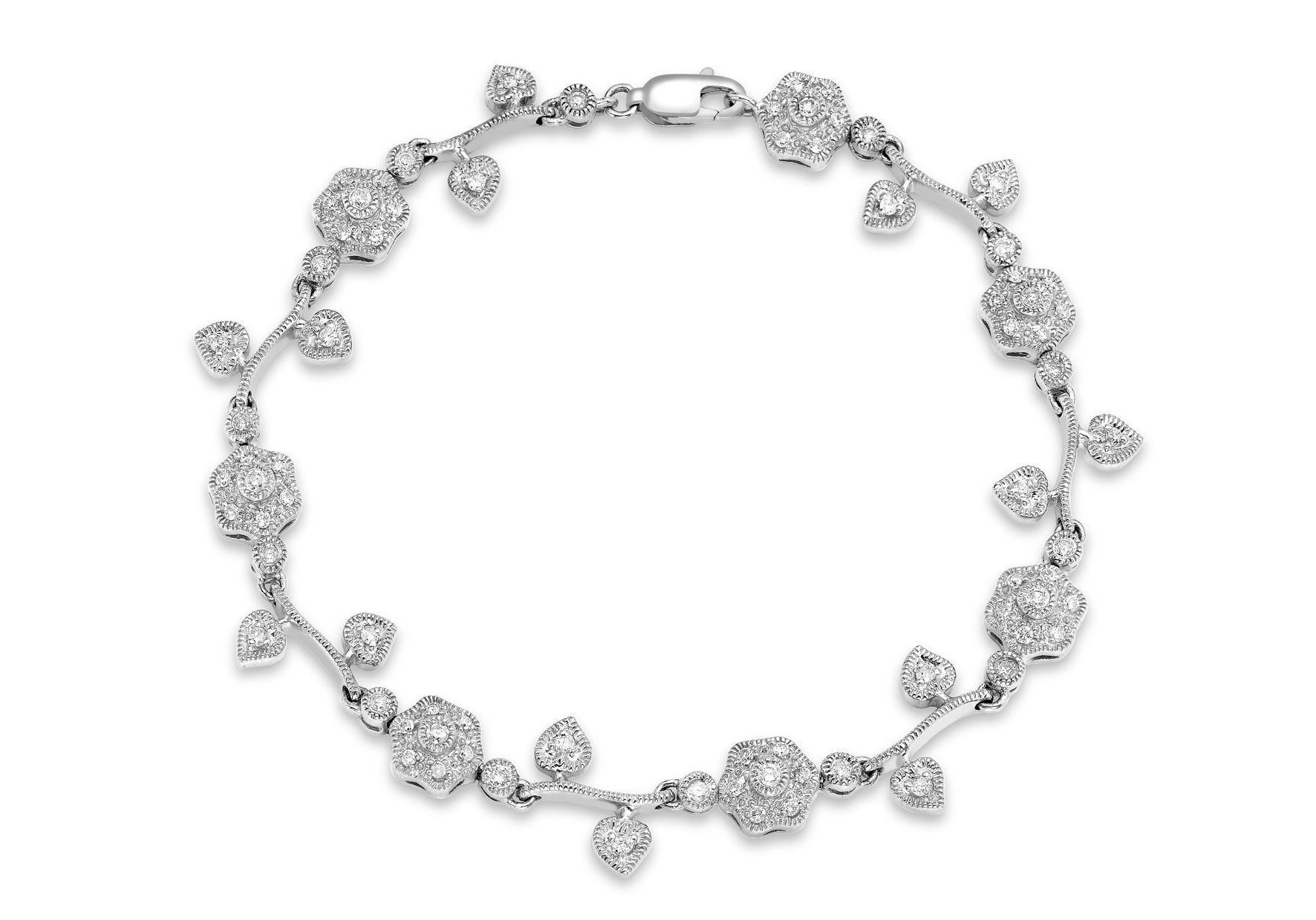 9ct White Gold 1.00ct Diamonds Flower & Leaf Bracelet