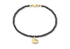 9ct Yellow Gold 0.01t Diamond Set Heart Charm on Black Spinel Bracelet 19m/7.5"9