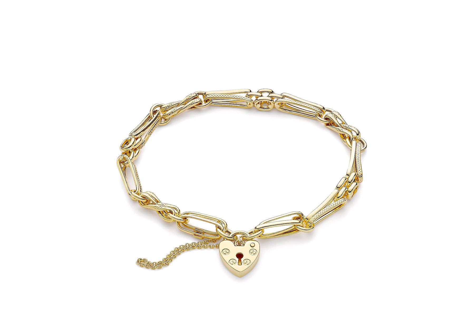 9ct Yellow Gold Bar Link & Panther Chain Padlock Bracelet