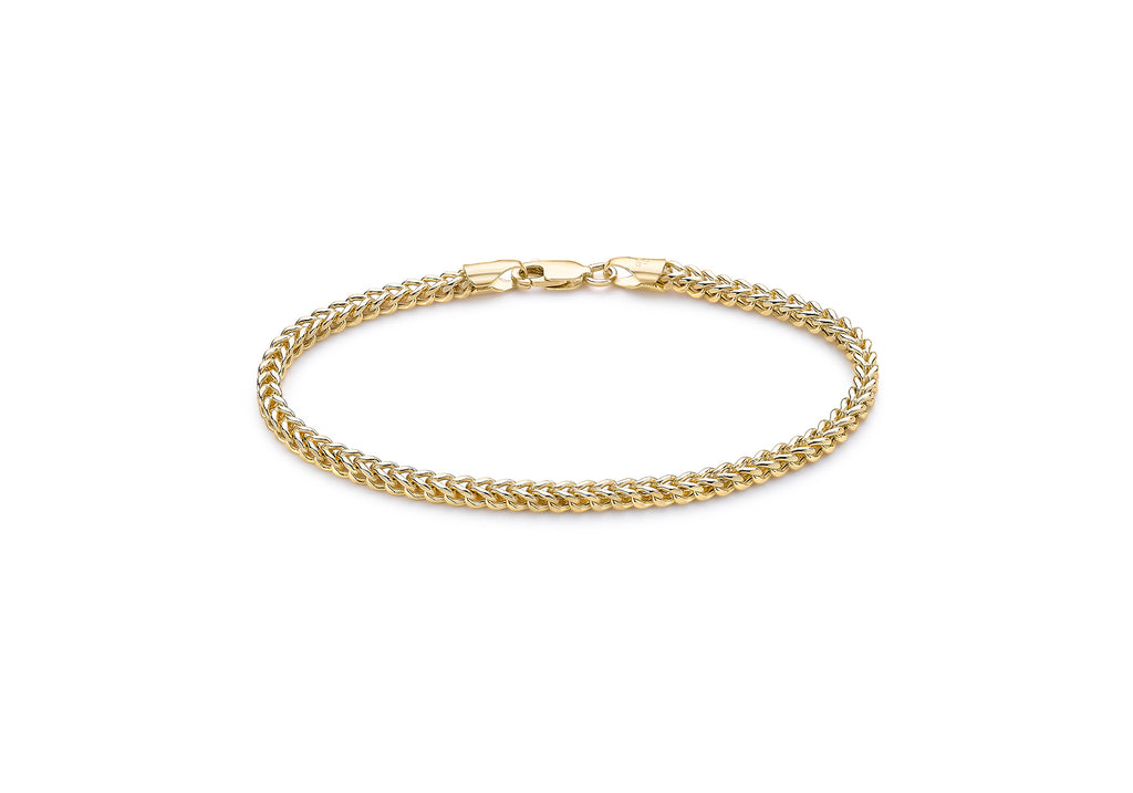 9ct Yellow Gold 2.8mm Square Spiga Chain Bracelet 19m/7.5"9