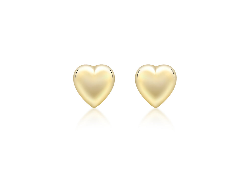 9ct Yellow Gold Puffed Heart Stud Earrings