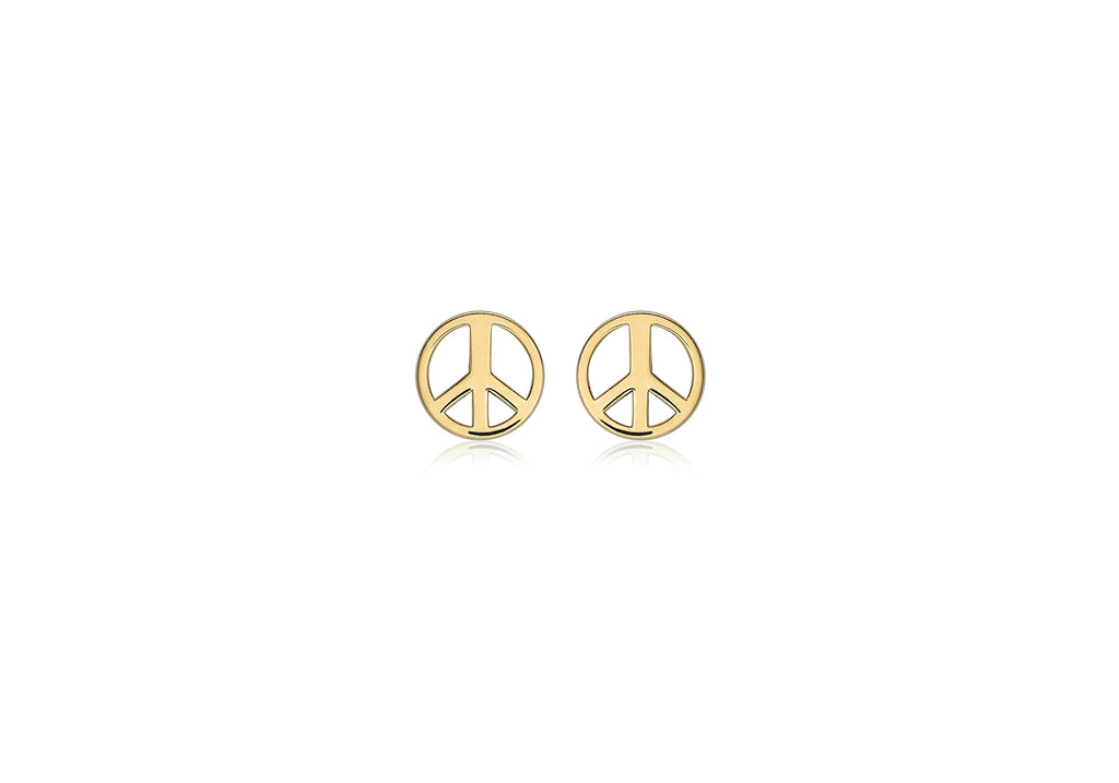 9ct Yellow Gold Peace Sign Stud Earrings