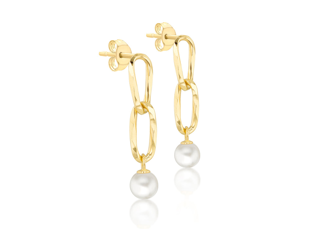 9ct Yellow Gold Freshwater Pearls Double Links Drop Earrings