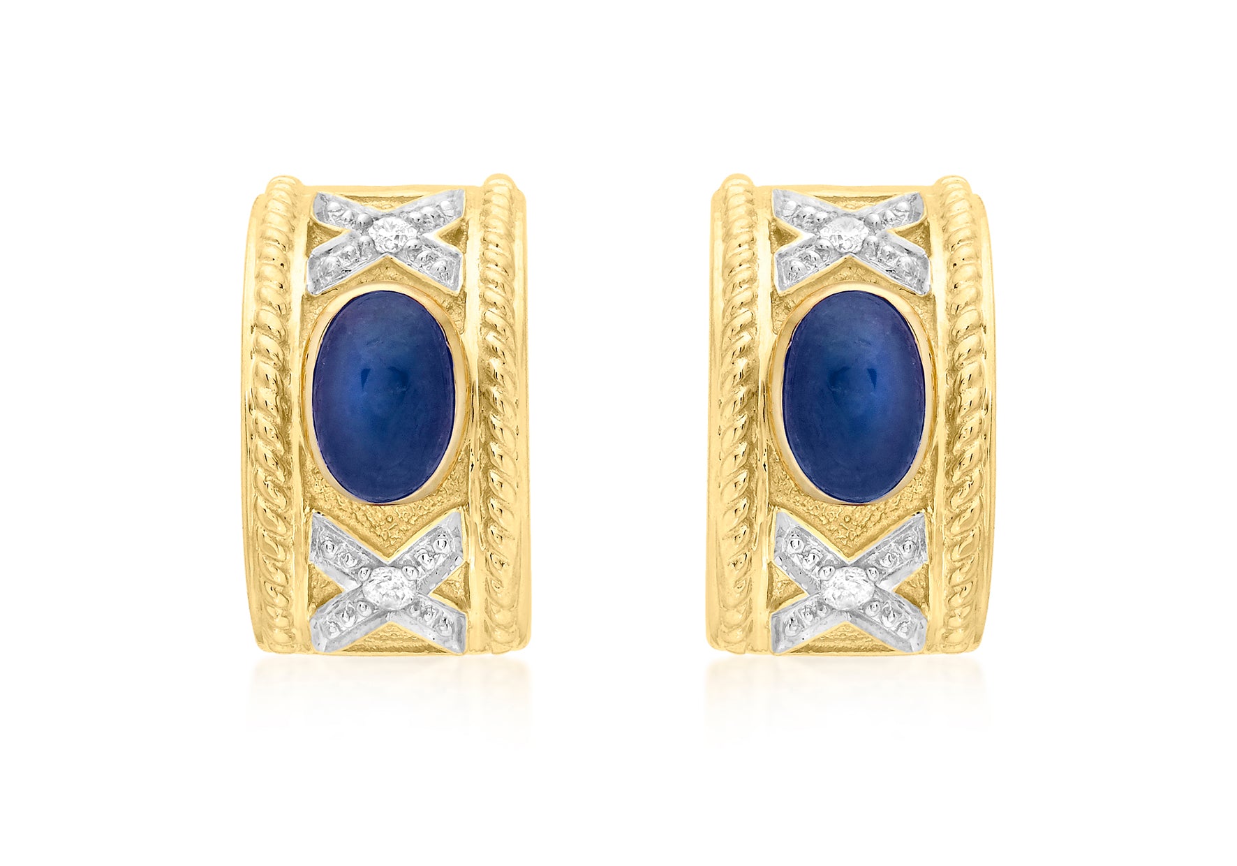 9ct Yellow Gold 0.07ct Diamond and Sapphire Half-Band Earrings