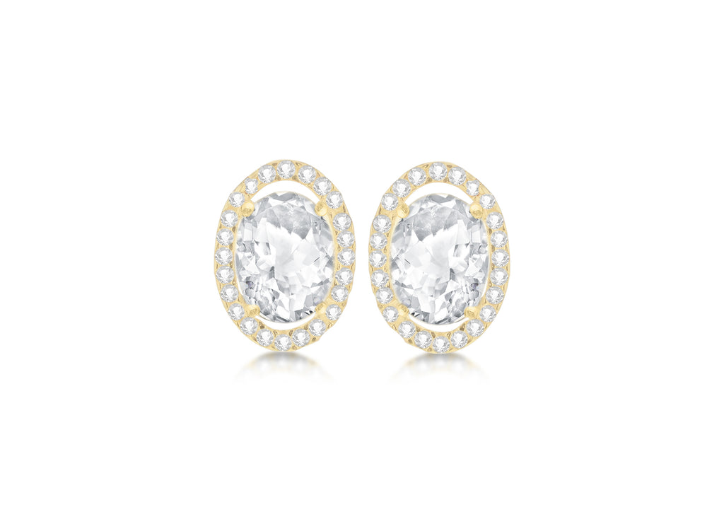 9ct Yellow Gold Oval Zirconia Pave Set Stud Earrings