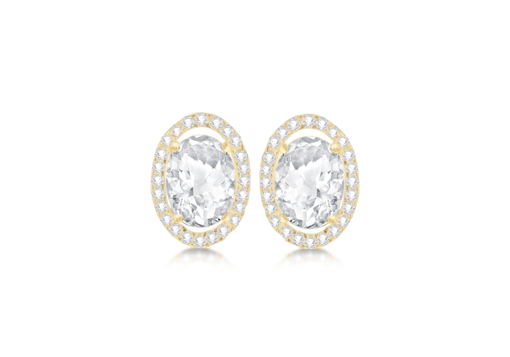 9ct Yellow Gold Oval Zirconia Pave Set Stud Earrings