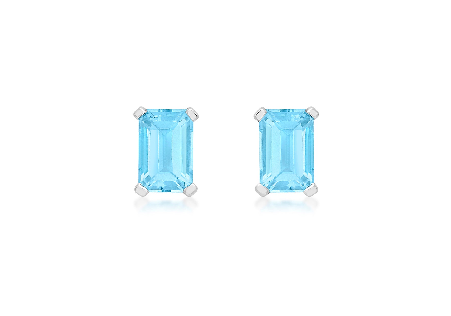 9ct White Gold Rectangular Blue Topaz Stud Earrings