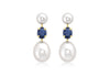 9ct Yellow Gold Sapphire and Double Pearl Stem Drop Earrings