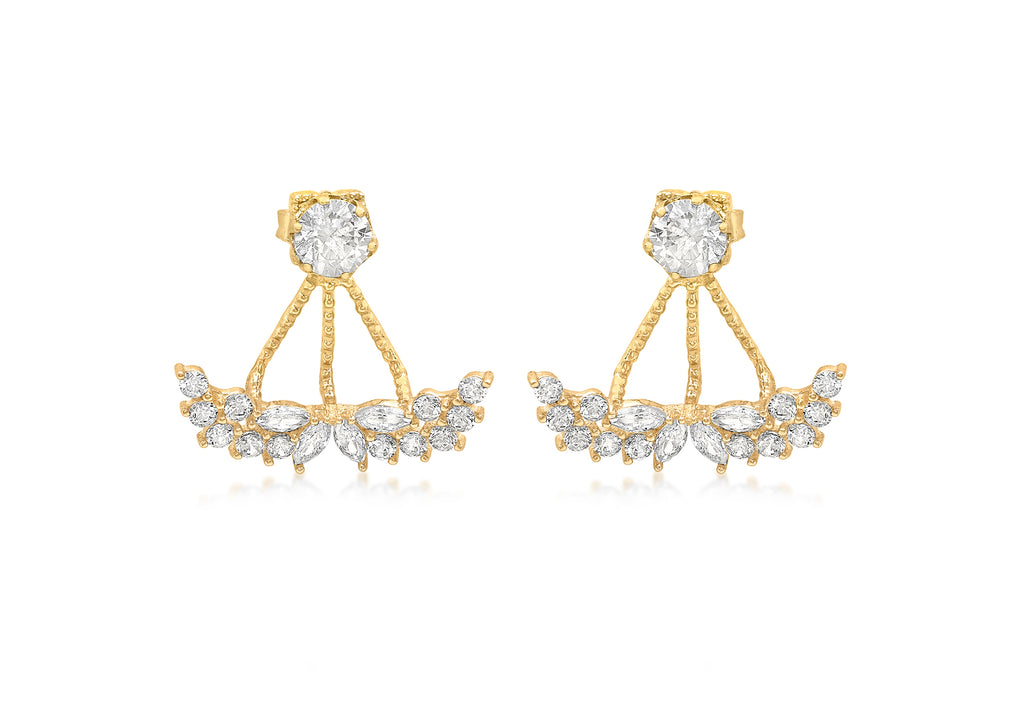 9ct Yellow Gold Ornate Zirconia  Fan Jack Earrings