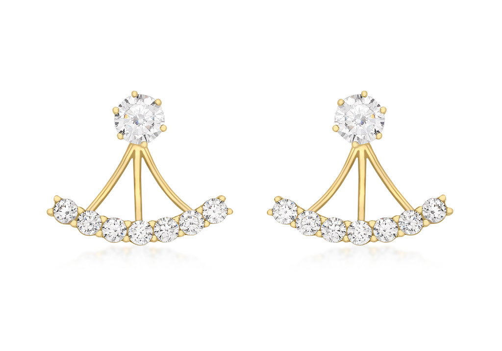 9ct Yellow Gold 7-Zirconia  Fan Jack Earrings