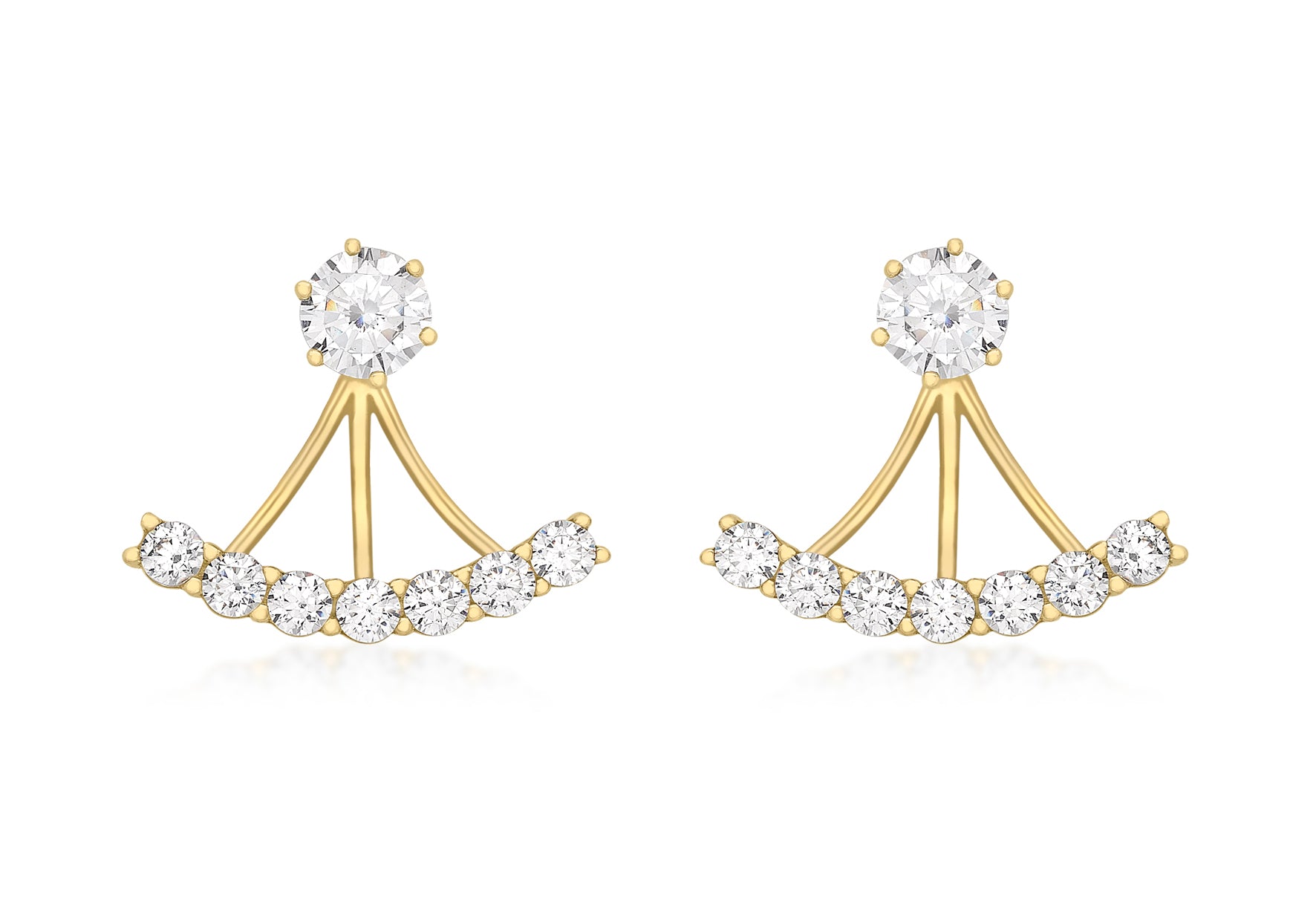 9ct Yellow Gold 7-Zirconia  Fan Jack Earrings