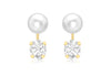 9ct Yellow Gold Fresh Water Pearl and Zirconia  Drop Stud Earrings