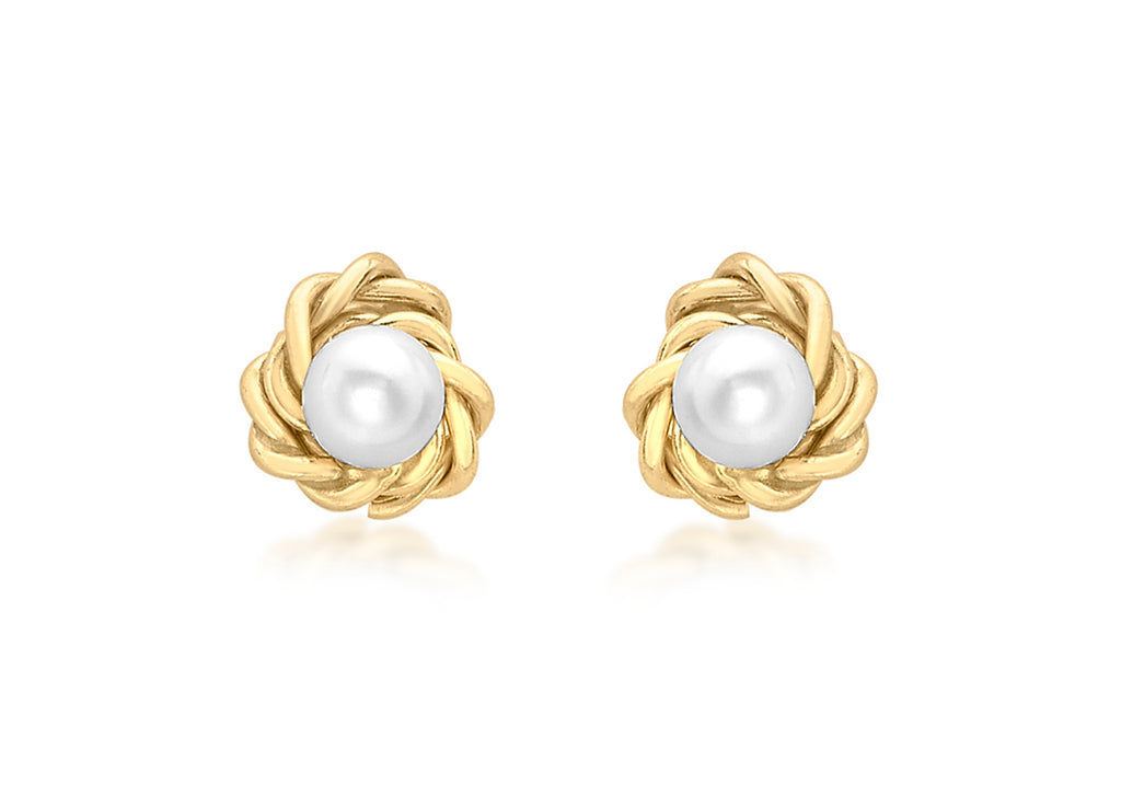 9ct Yellow Gold 5mm Knot and Pearl Stud Earrings