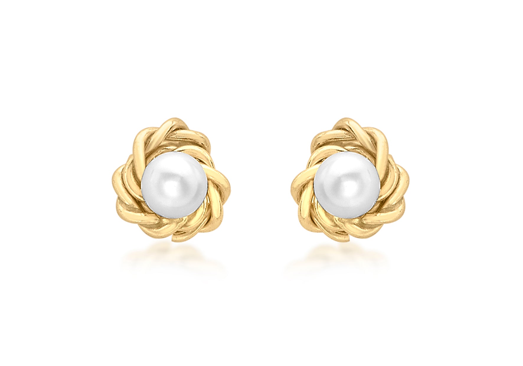 9ct Yellow Gold 5mm Knot and Pearl Stud Earrings