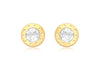 9ct Yellow Gold Zirconia  9mm Flat-Punh-Disc Stud Earrings