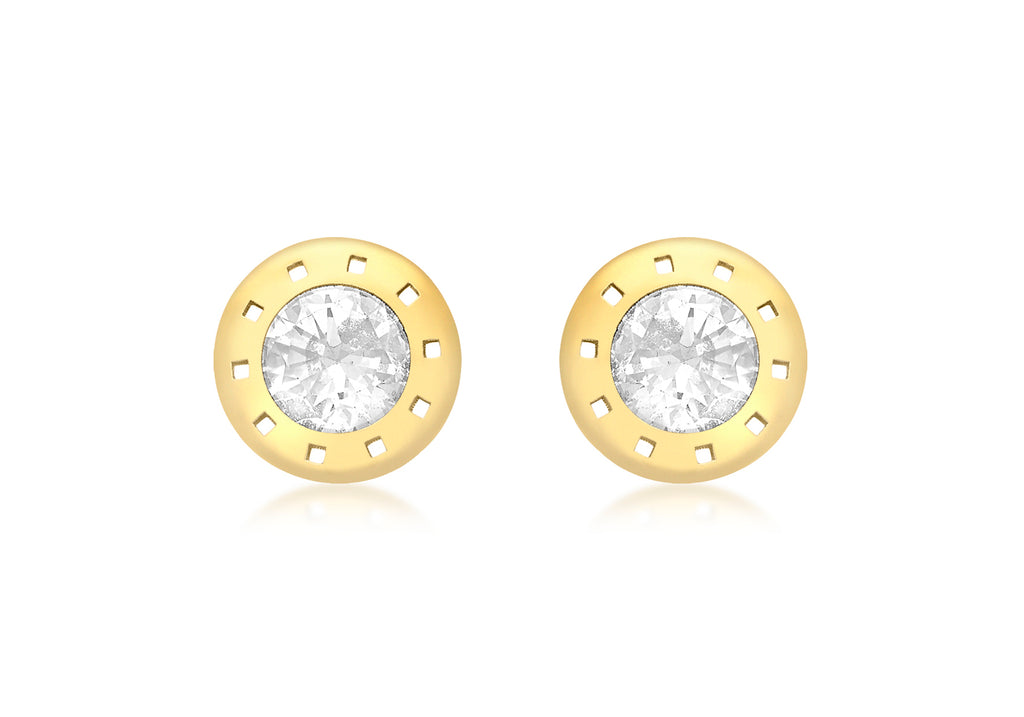 9ct Yellow Gold Zirconia  9mm Flat-Punh-Disc Stud Earrings