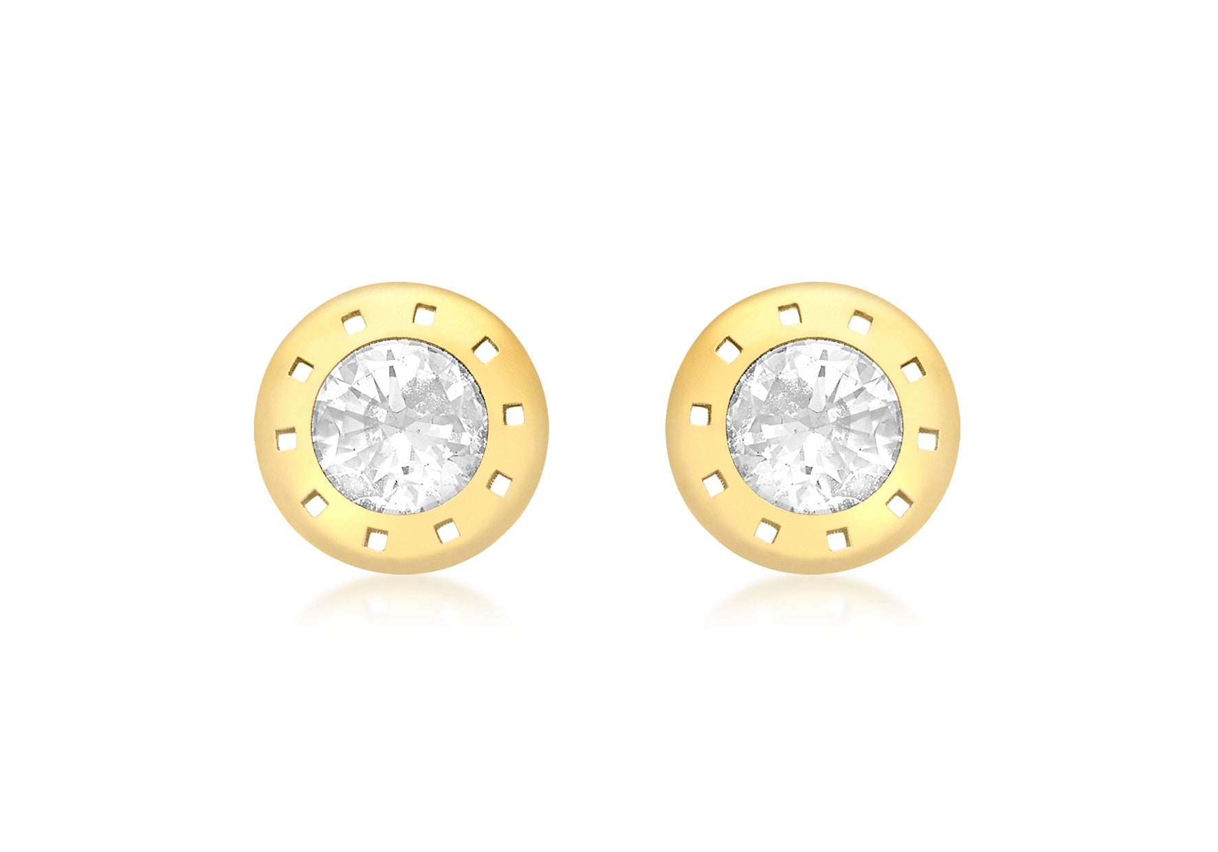 9ct Yellow Gold Zirconia  9mm Flat-Punh-Disc Stud Earrings